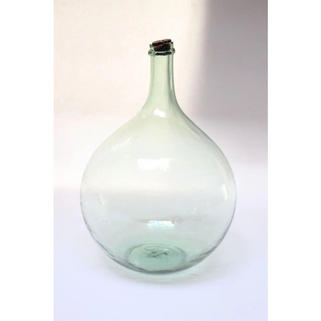 French Provincial Vintage Bulbous-Form Light Green Demijohn With Cork Stopper For Sale - Image 3 of 12