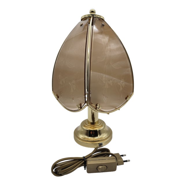 Vintage Star Light Brass Petal Table Lamp with Tinted Glass Shades, 1970s For Sale