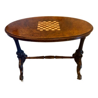 Antique Victorian Carved Burr Walnut Centre Table with Chess Top, 1860 For Sale
