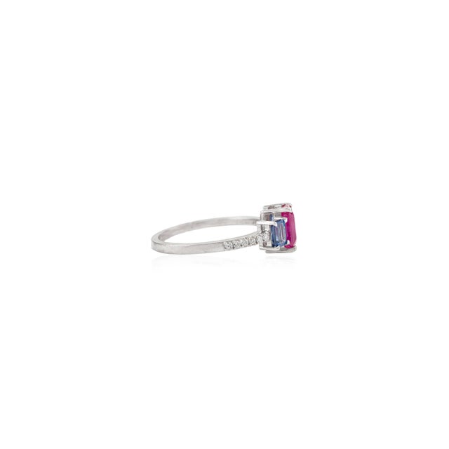 Early 21st Century Art Deco Inspired Emerald Cut Ruby Sapphire & Diamond Ring Size 5.5 in 18k Gold For Sale - Image 5 of 15