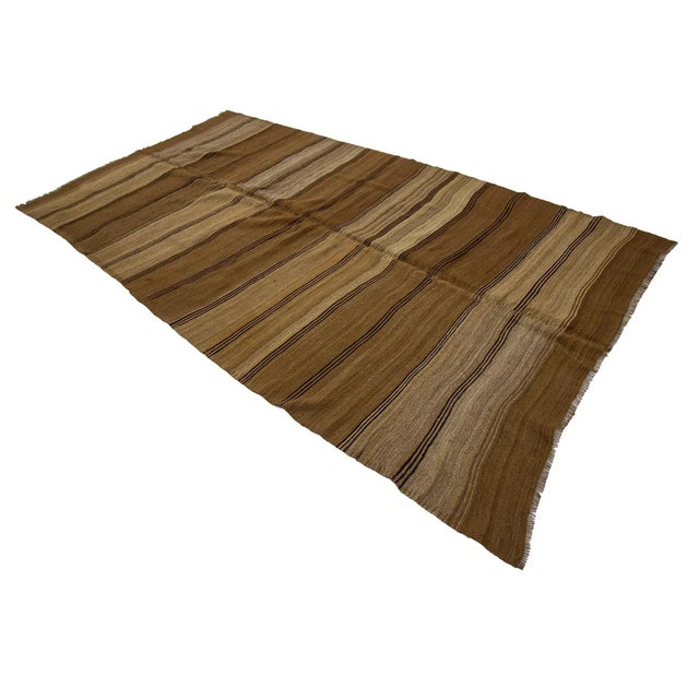 1960s Vintage Brown Striped Turkish Wool Kilim Rug- 5′9″ × 9′ For Sale - Image 4 of 7