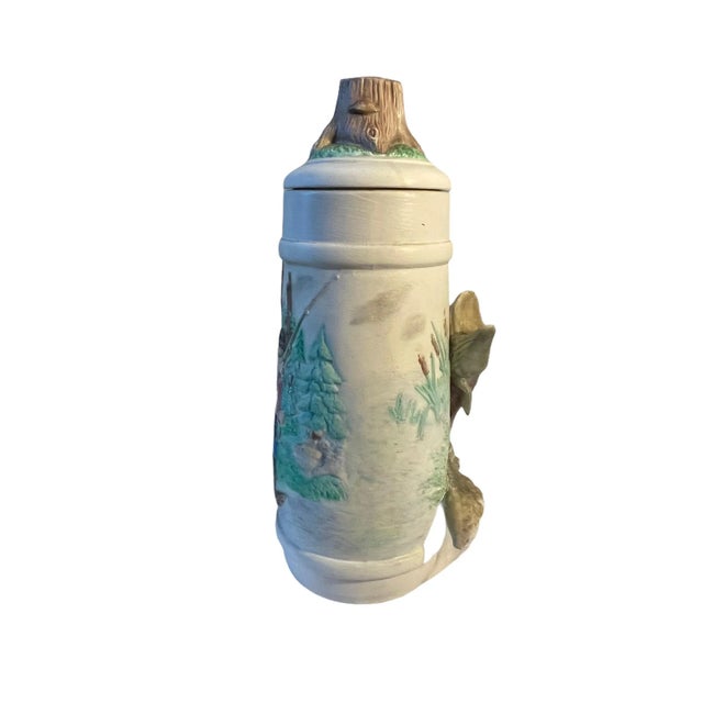 1960s Hand Painted 3-Dimensional Sculpted Porcelain Fish Rustic Scene Lidded Decorative Vessel For Sale - Image 4 of 12