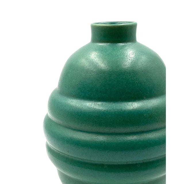 Art Deco turquoise globular vase Faience France 1940s 24 cm H - diam. 18 cm Conditions: excellent