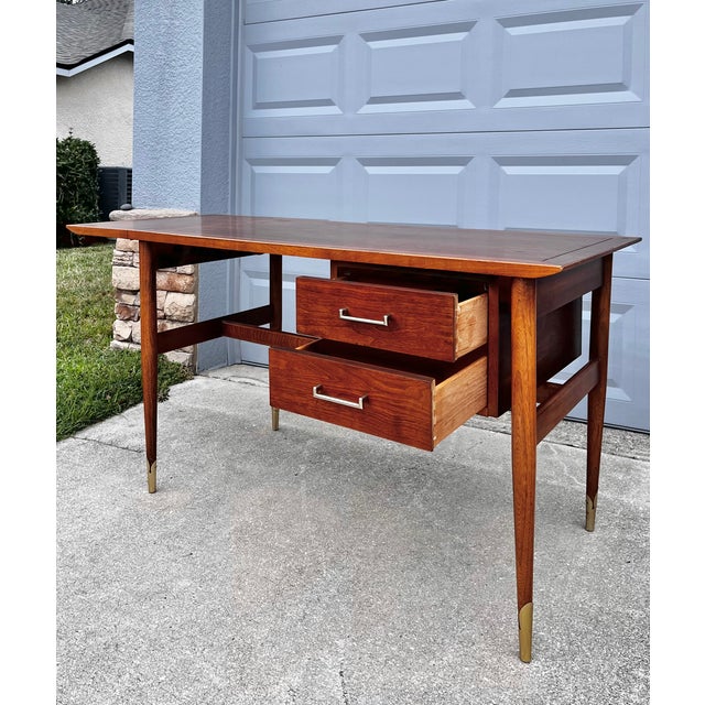Brown Mid Century Modern Extendable Writing Desk With Drop-Hinge Leaf | by Lane Furniture For Sale - Image 8 of 18