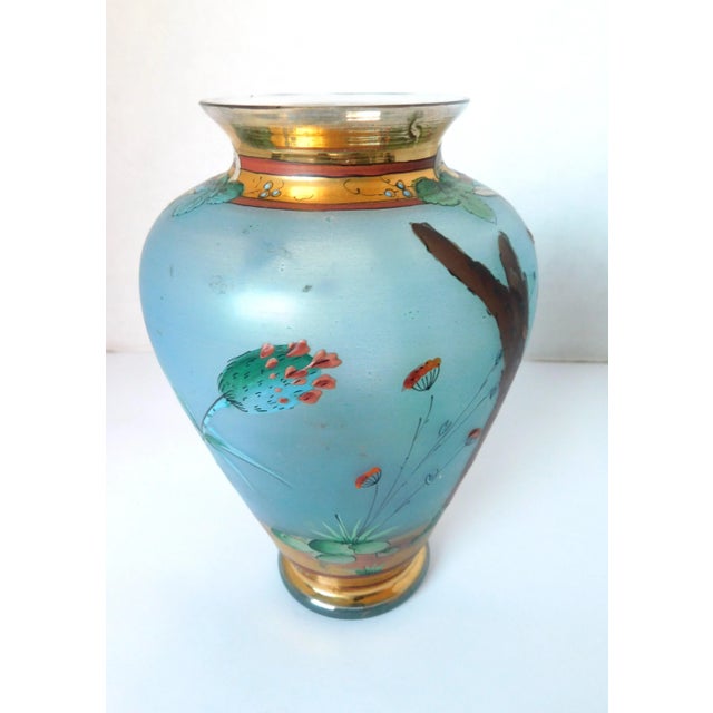 Art Nouveau Blue Glass Hand-Painted Scenic Vase, Nouveau Woman, Gold Leaf, C. 1900-1910 For Sale - Image 9 of 12