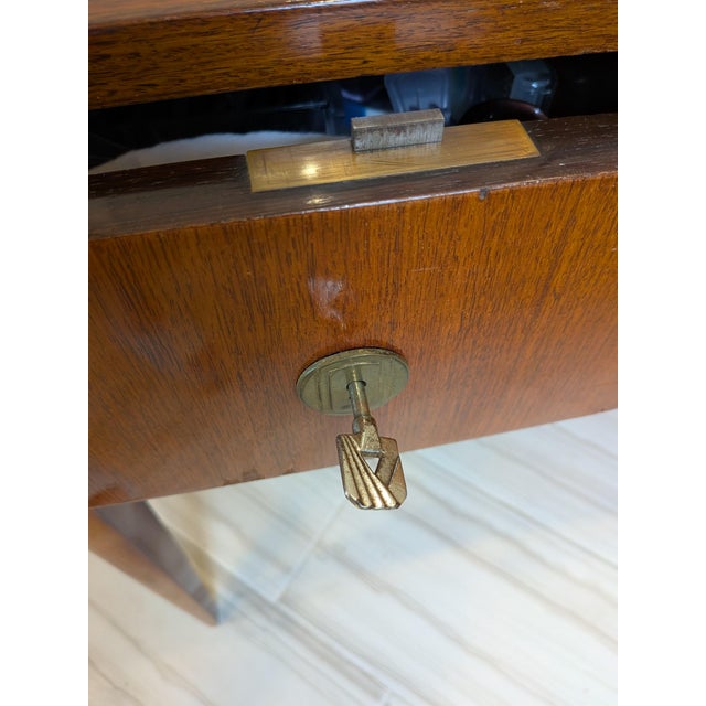1930s French Art Deco Walnut Writing Desk With Leather Top Insert For Sale - Image 10 of 14