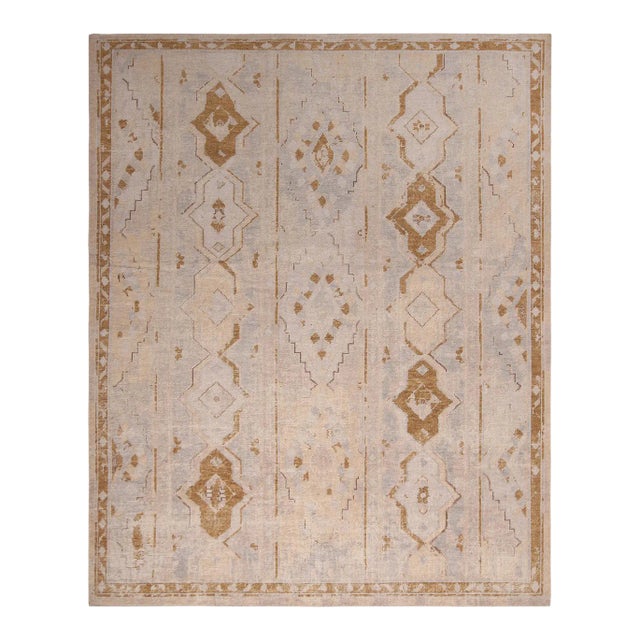 Rug & Kilim’s Oversized Rayure Boheme Rug in Ice Blue and Gold, 13x19 For Sale