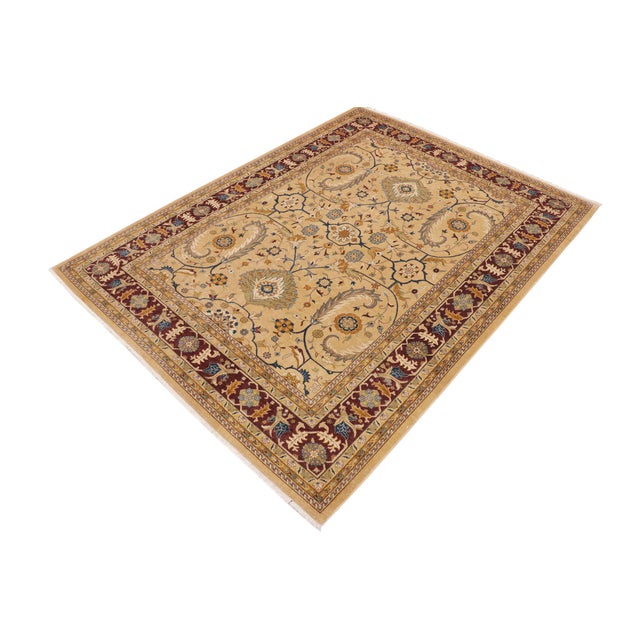 Shabby Chic Art Nouveau Tan/Aubergine Wool Rug - 9'0'' X 11'9'' For Sale - Image 3 of 10
