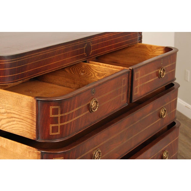 Edwardian Style Custom Mahogany Inlaid High Chest Of Drawers For Sale - Image 4 of 18
