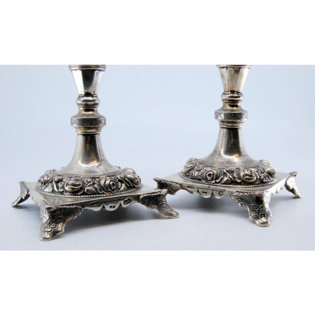 Silver Candlesticks with Turned Stems and Embossed Floral Motifs, Set of 2 For Sale - Image 9 of 12