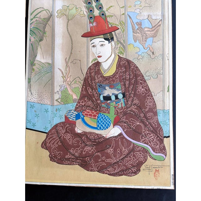 Japonisme Pair Japanese Woodblock Prints La Mariee and Le Marie by Paul Jacoulet For Sale - Image 3 of 18