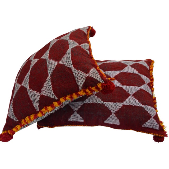 Orange Berber-Patterned Moroccan Pillows, S/2 For Sale - Image 8 of 10