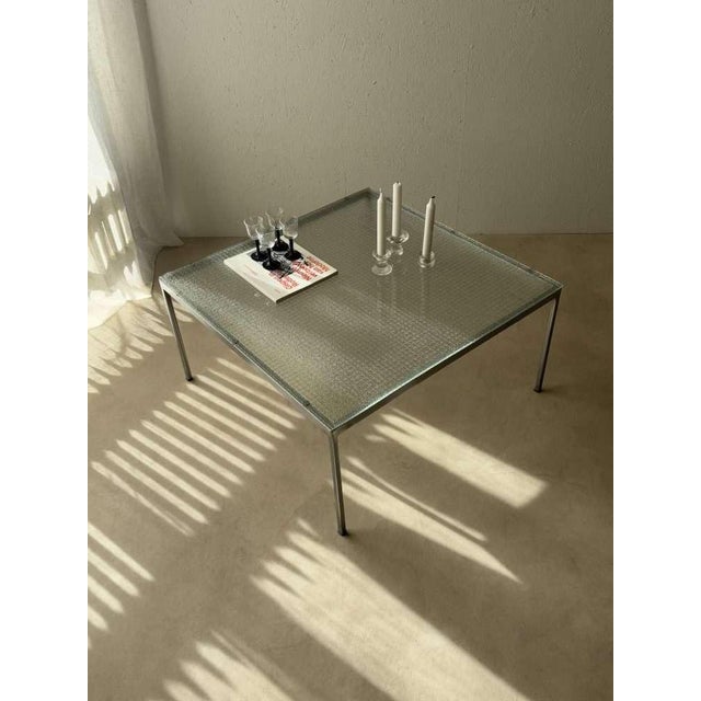 Minimalist Stainless Steel Coffee Table with Wired Glass, 1960s For Sale - Image 5 of 10