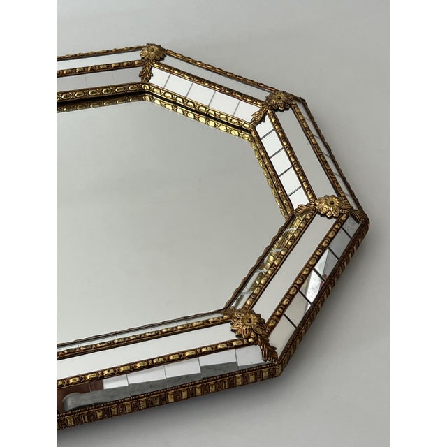 Multi-sided octagonal mirror with brass garlands For Sale - Image 6 of 12