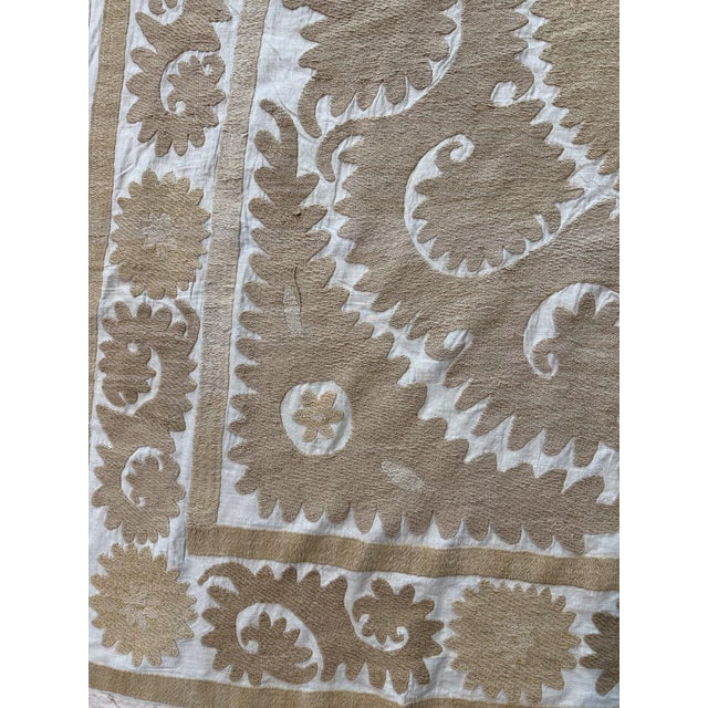Bohemian Neutral Tan Suzani From Tashkent 4'6'' X 4'10'' For Sale - Image 4 of 11