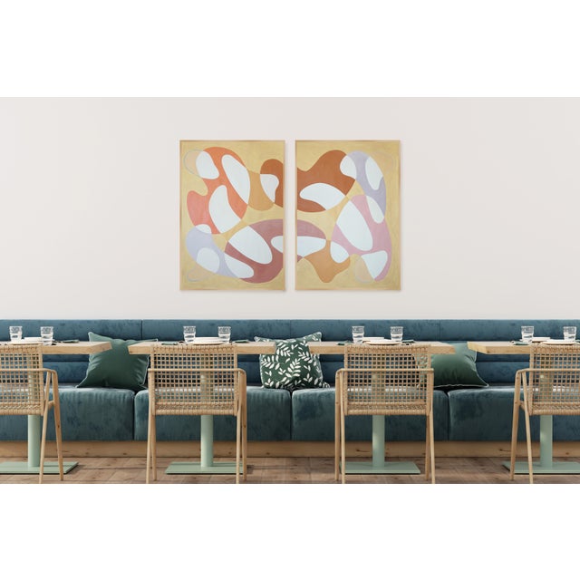 Yellow 2026, Mid Century Modern Painting, Abstract Diptych in Sandy Tones, Allegory of the Cave, Acrylic Paint on Watercolor Paper by Ryan Rivadeneyra For Sale - Image 8 of 9