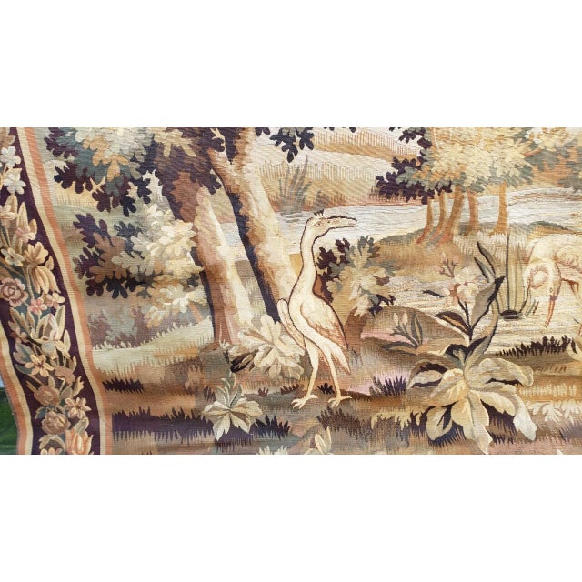 Traditional Important Antique Continental Tapestry Panel – Cranes, Birds & Landscape For Sale - Image 3 of 12