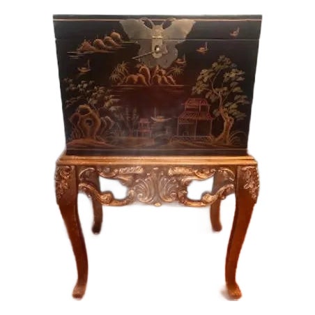 Vintage Asian Chinoiserie File Cabinet With a Stand For Sale