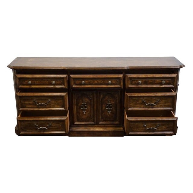 Stanley Furniture Solid Walnut Italian Provincial 74" Triple Door Dresser For Sale In Kansas City - Image 6 of 15