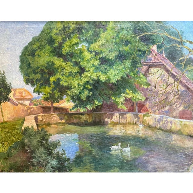 Henri Edouard Brosset, Pond with Ducks, Oil on Canvas For Sale