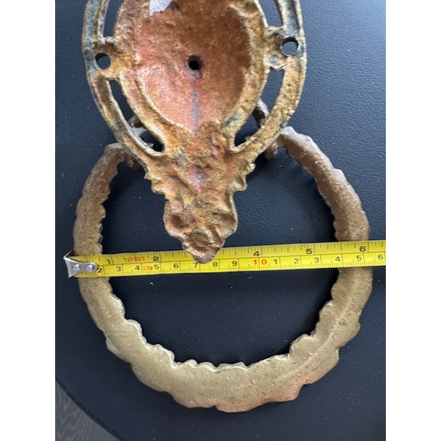 Brass Vintage Solid Brass Cherub Pulling Floral Garland Door Pull 8" X 6"x 3" For Sale - Image 8 of 8