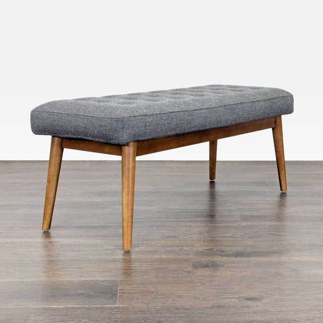 West Elm West Elm Button Tufted Mid-Century Bench For Sale - Image 4 of 9