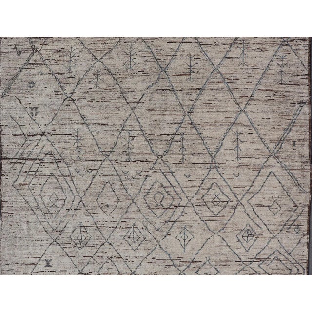 Textile Modern Moroccan Rug by Keivan Woven Arts in Cream and Blue For Sale - Image 7 of 11