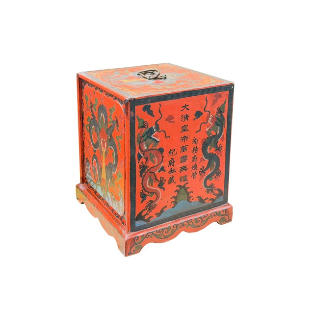 Vintage Distressed Chinese Red Dragon Graphic Drawers Chest For Sale In San Francisco - Image 6 of 14