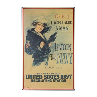 Vintage Nautical Navy Framed and Signed Poster For Sale