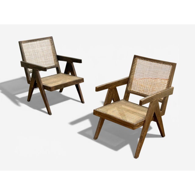 Brown Pierre Jeanneret, Teak, Cane, Low Easy Chairs, Chandigarh, India C. 1960s For Sale - Image 8 of 15