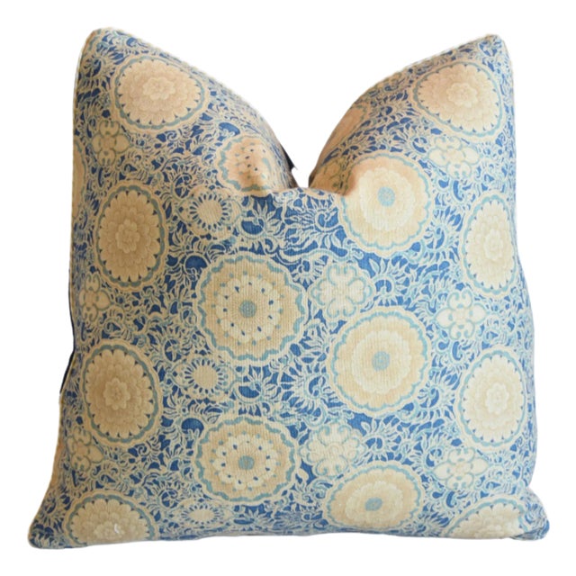 Beautiful Designer Susan Tucker Floral Feather/Down Linen Pillow 21" Square For Sale