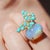 Nina Zhou Jewelry Nina Zhou One-of-a-Kind 10.6ctw Turquoise Diamond Butterfly on Opal Ring in 14k Yellow Gold, Size 7 For Sale - Image 4 of 4