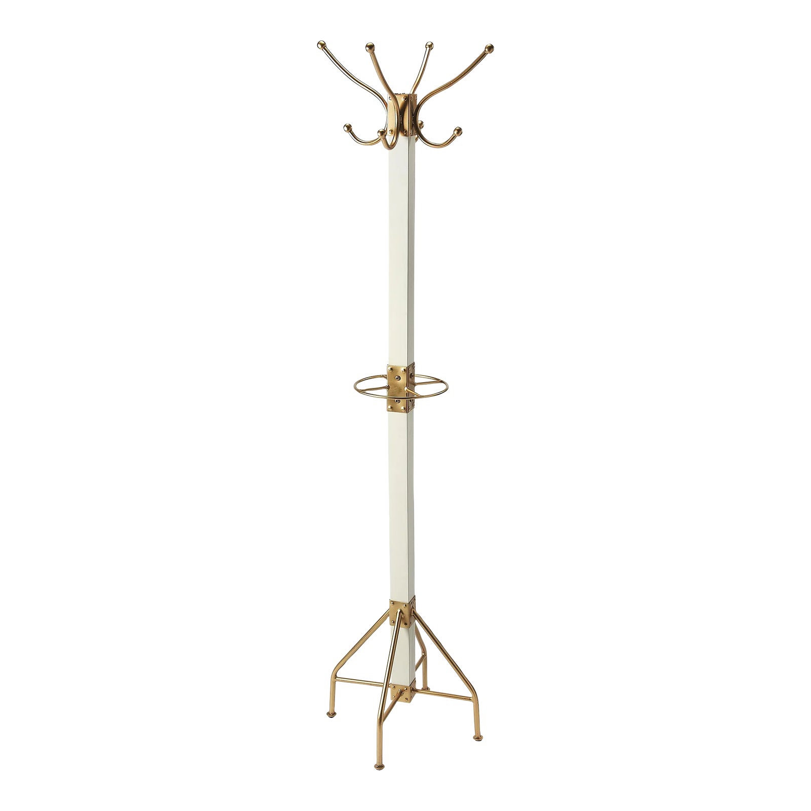 Logan Square & Coat Rack/Tree, Gold, White | Chairish