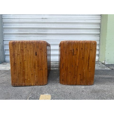 Wood Pair of 70's Watterfall Rattan Nightstands Manner of Gabriella Crespi - A Pair For Sale - Image 7 of 9