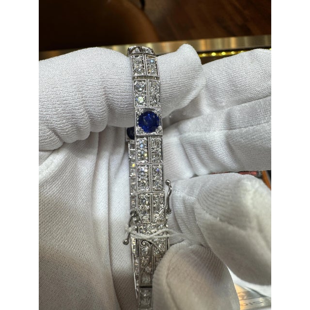 Antique Art Deco Platinum Filigree Blue Sapphire & Diamond Bracelet For Sale - Image 10 of 10