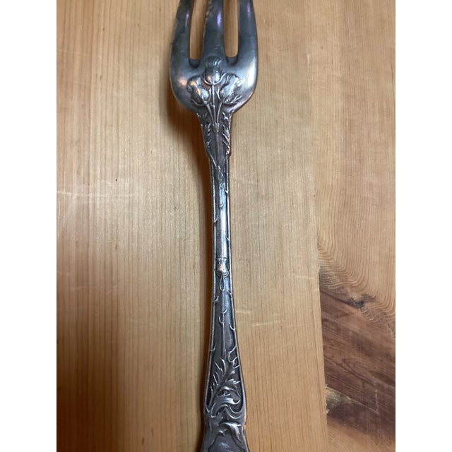 Antique French Boulenger Art Nouveau Silver Plate Large Serving Fork For Sale - Image 6 of 10
