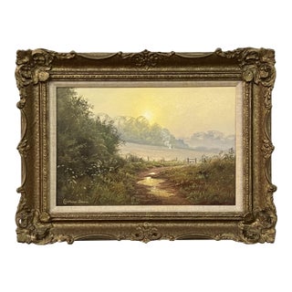 Country Lane to Farmhouse & Birds in English Countryside by 20th Century Artist Circa 1990 For Sale