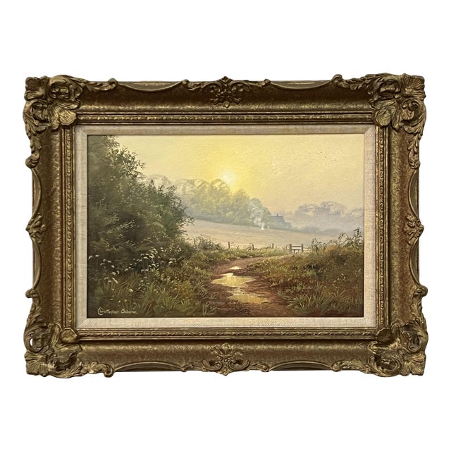 Country Lane to Farmhouse & Birds in English Countryside by 20th Century Artist Circa 1990 For Sale