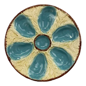 19th C English Oyster Plate With Six-Well Majolica Glazed Oyster Plate by Fielding & Co. Ltd