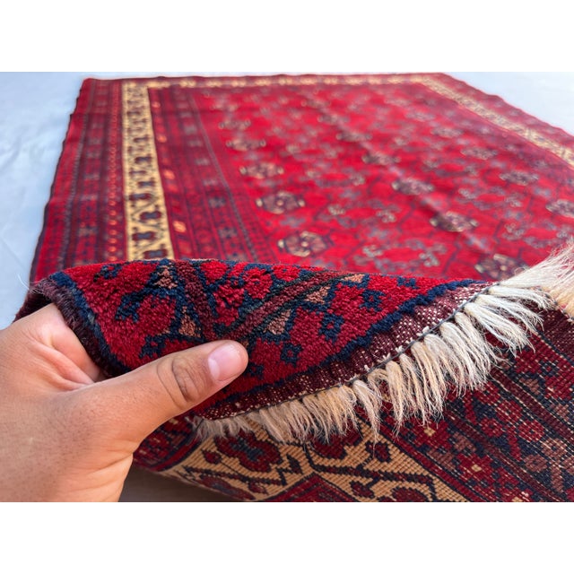 Red Vintage Afghan Khal Mohammadi Turkmen Gul Rug - 5'10" X 4'4" For Sale - Image 8 of 12