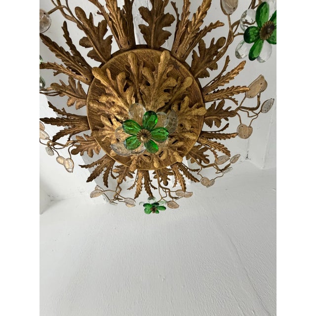 Maison Baguès Flush Mount Maison Baguès Crystal Green Flowers Leaves Chandelier 9 Lights For Sale - Image 4 of 11