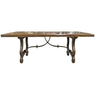 Large Drexel Spanish Colonial Style Walnut Lyre Leg Refectory Table, 1960s For Sale