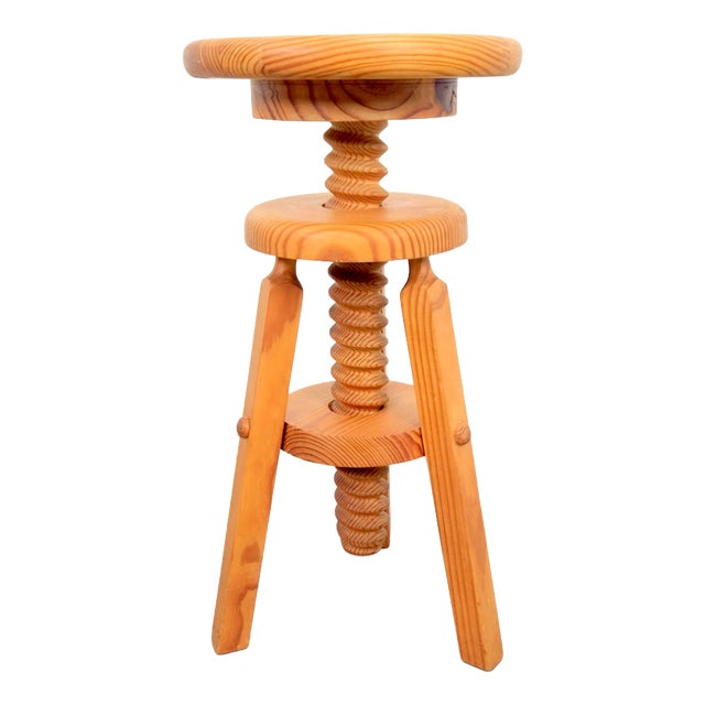 Vintage Architect's Corkscrew Stool in Pine, 1960s For Sale