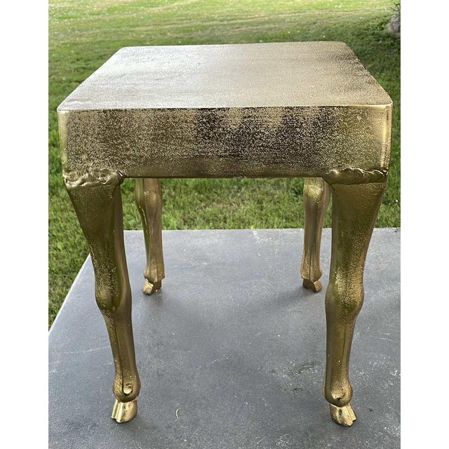 Metal 1980s Pair of Hollywood Regency Gold Metal Deer Hoof Side Tables For Sale - Image 7 of 8