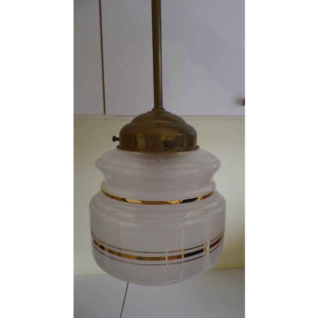 Pendant Light in Opaline Glass and Metal with Brass Shade, 1960s For Sale - Image 17 of 17