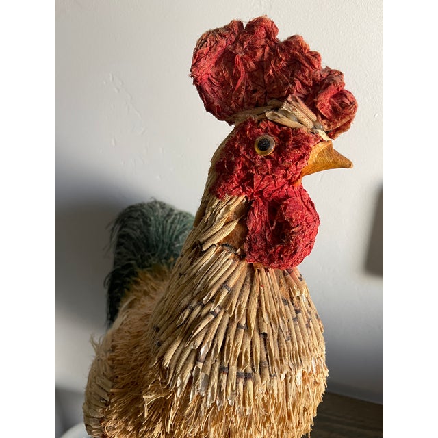 French Country Paper Mâché Rooster With Feathers For Sale - Image 3 of 8