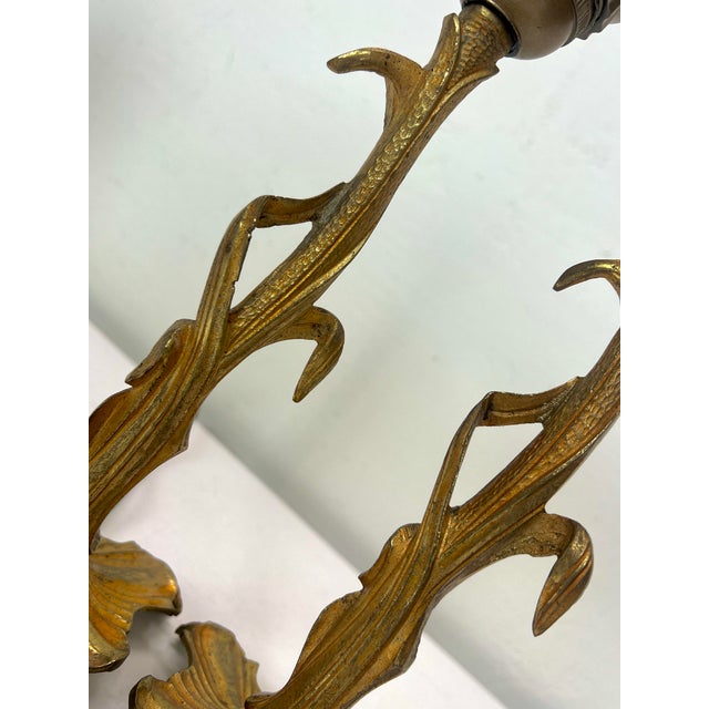 Art Nouveau Style Brass Foliage Table Lamps France 1950s, Set of 2 For Sale - Image 9 of 18