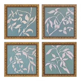 Set of 4 Whispering Vines – Original Acrylic Botanical Painting in Gold Frame For Sale