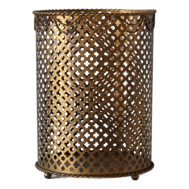 Li Puma Italian Style Regency Gilt Metal Paper Wastebasket Mid 20th Century For Sale