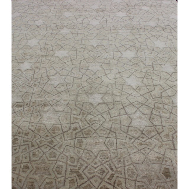 Wool and Silk Tan and Taupe Tibetan Rug by Keivan Woven Arts 8'10 X 11'11 For Sale - Image 9 of 12